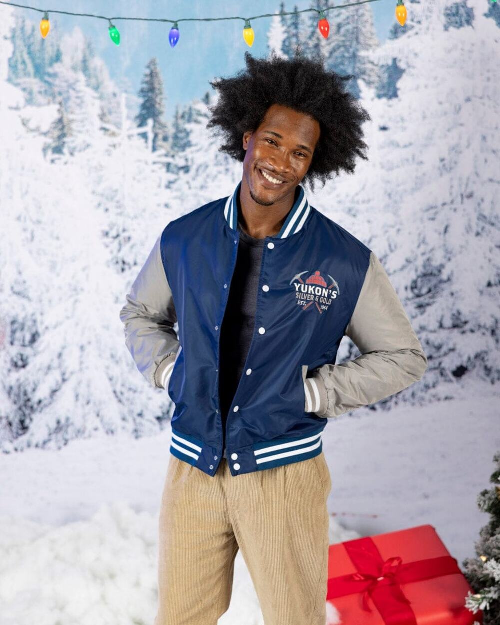NEW RSVLTS Yukon's Silver & Gold Varsity Jacket Men's Blue Holiday Size 2XL
